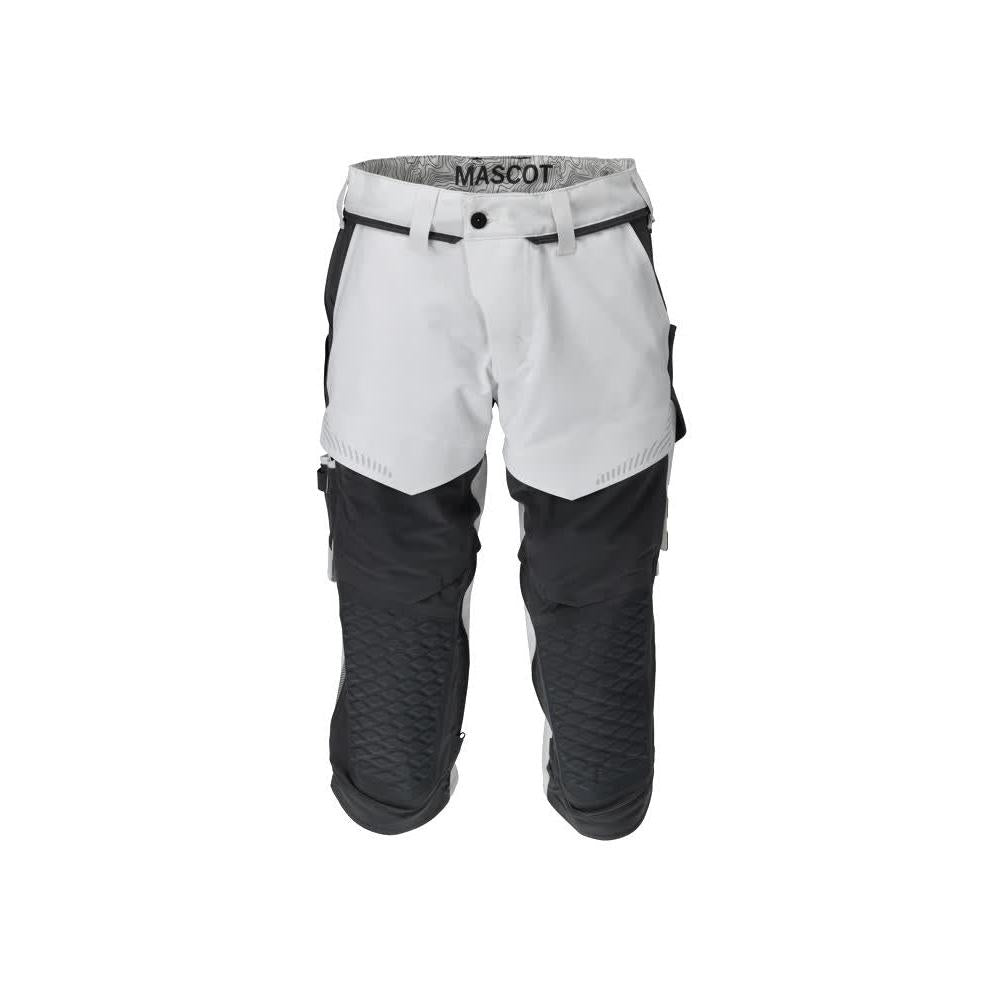 Pantaloni trei sferturi, buzunare pentru genunchi, pantaloni trei sferturi de artizan stretch, alb/gri antracit