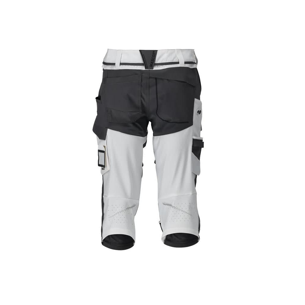 Pantaloni trei sferturi, buzunare pentru genunchi, pantaloni trei sferturi de artizan stretch, alb/gri antracit