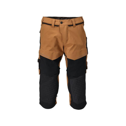 Pantaloni trei sferturi, buzunare pentru genunchi, pantaloni trei sferturi de artizan stretch, maro nuc/negru