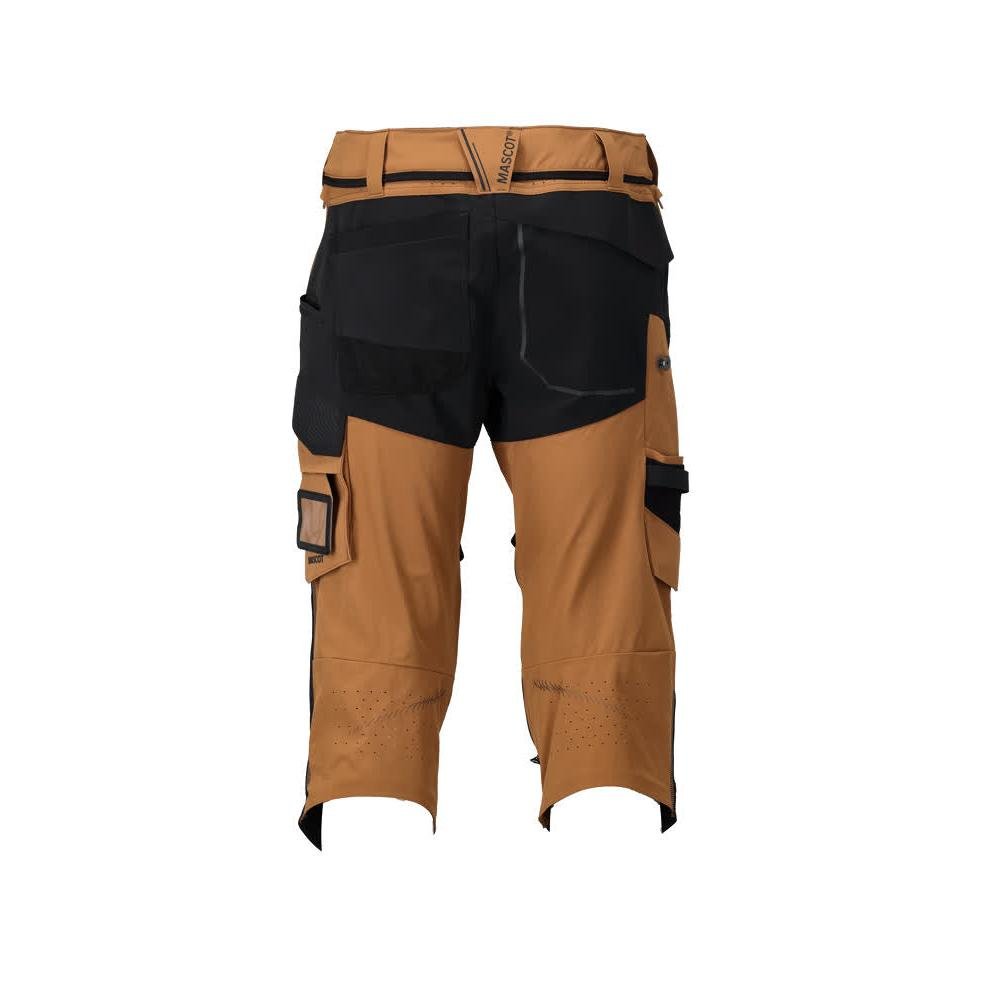 Pantaloni trei sferturi, buzunare pentru genunchi, pantaloni trei sferturi de artizan stretch, maro nuc/negru