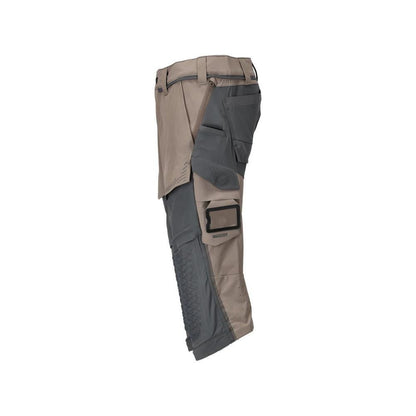 Pantaloni trei sferturi, buzunare pentru genunchi, pantaloni trei sferturi de artizan stretch, bej nisip închis/gri antracit