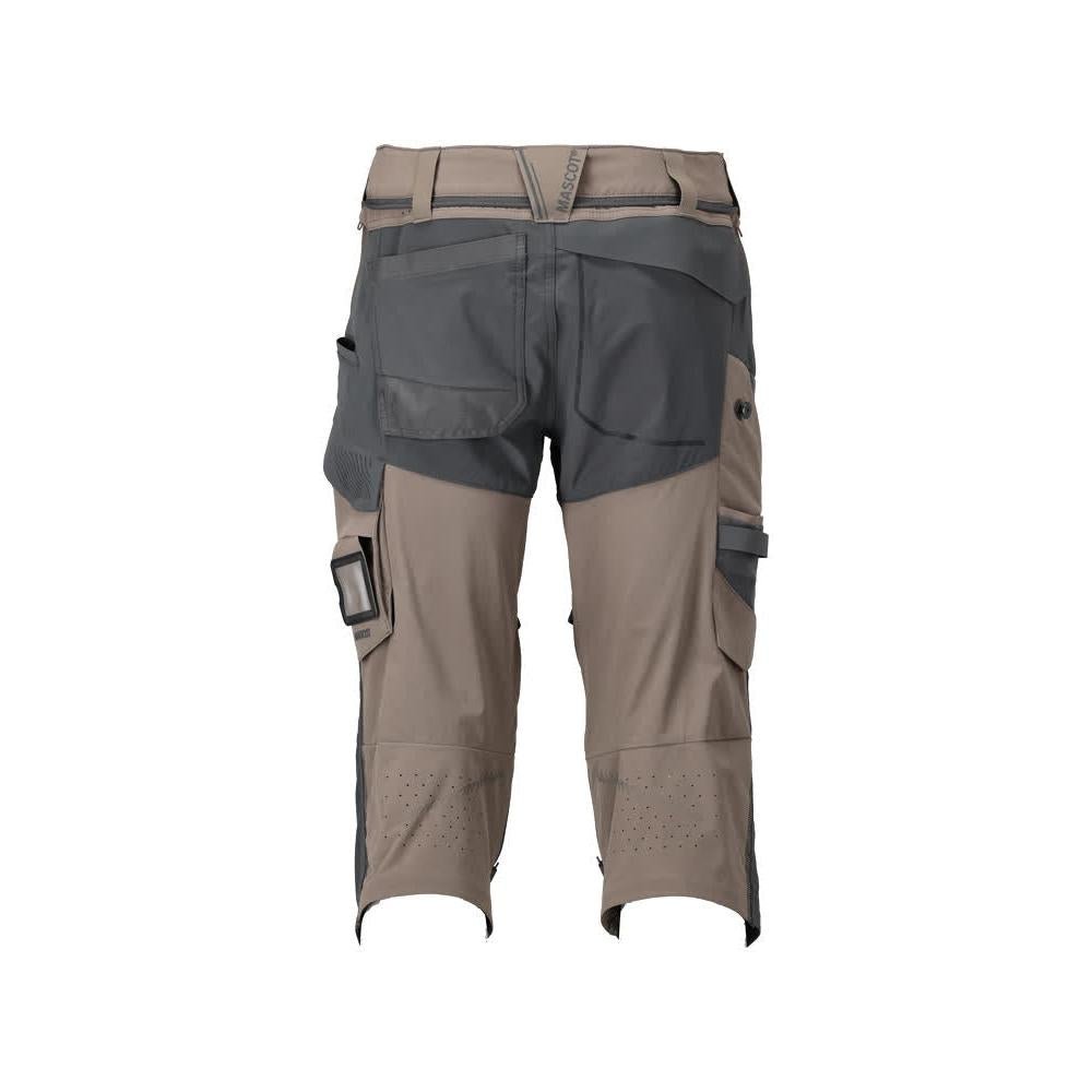 Pantaloni trei sferturi, buzunare pentru genunchi, pantaloni trei sferturi de artizan stretch, bej nisip închis/gri antracit