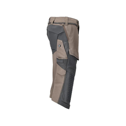 Pantaloni trei sferturi, buzunare pentru genunchi, pantaloni trei sferturi de artizan stretch, bej nisip închis/gri antracit