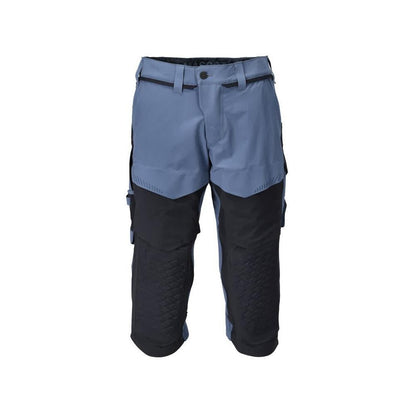 Pantaloni trei sferturi, buzunare pentru genunchi, pantaloni trei sferturi de artizan stretch, albastru piatra/negru-albastru