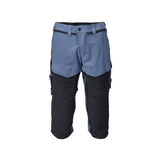 Pantaloni trei sferturi, buzunare pentru genunchi, pantaloni trei sferturi de artizan stretch, albastru piatra/negru-albastru