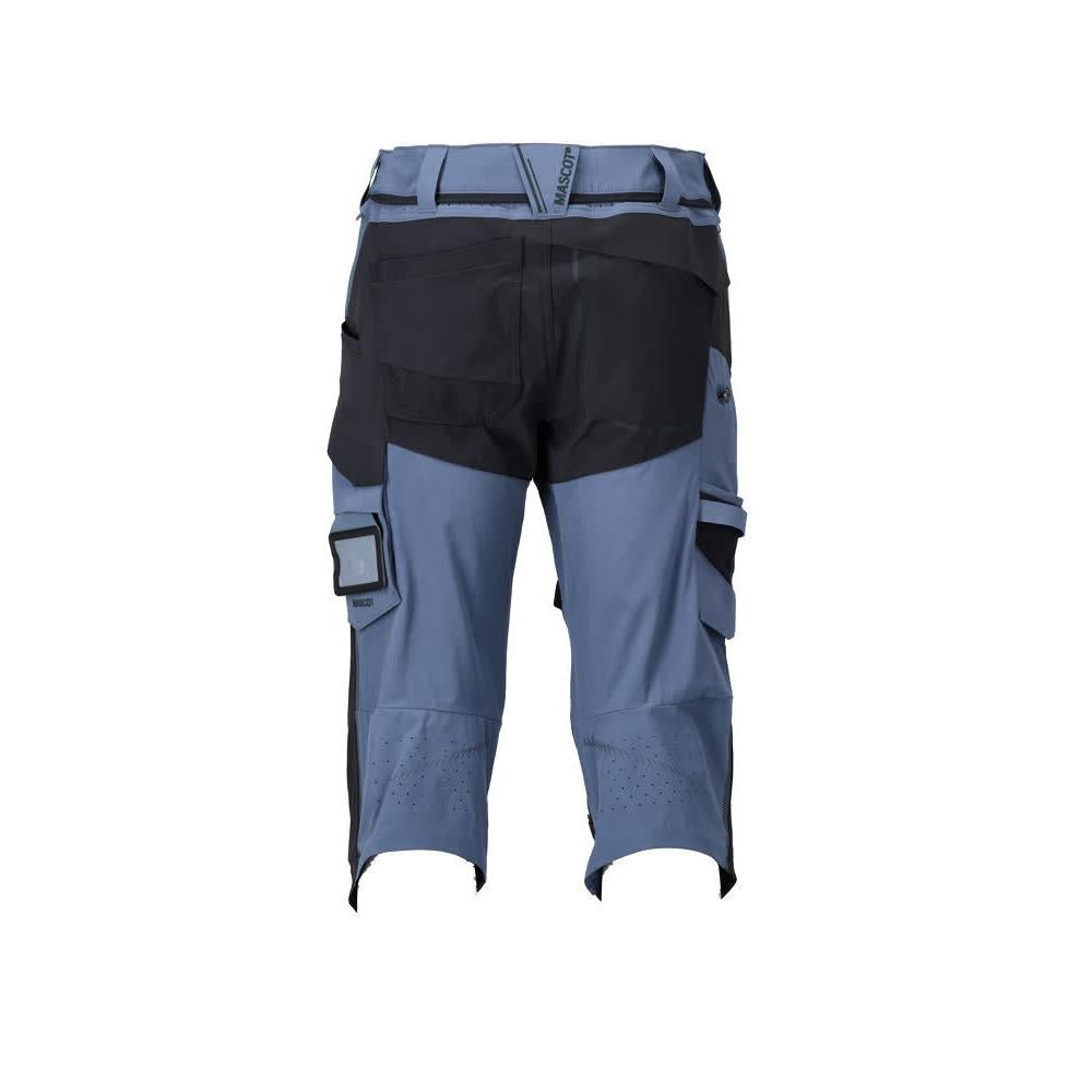 Pantaloni trei sferturi, buzunare pentru genunchi, pantaloni trei sferturi de artizan stretch, albastru piatra/negru-albastru
