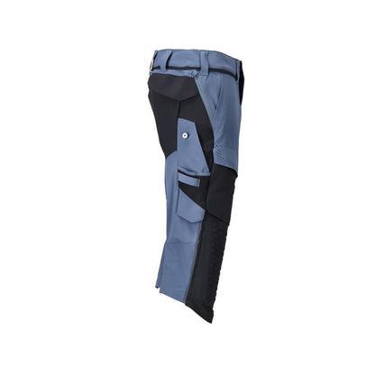 Pantaloni trei sferturi, buzunare pentru genunchi, pantaloni trei sferturi de artizan stretch, albastru piatra/negru-albastru