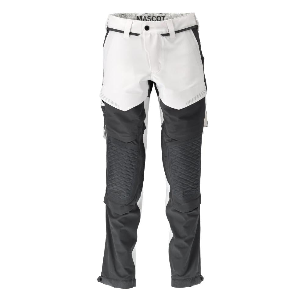 Pantaloni, buzunare pentru genunchi, stretch, pantaloni lejeri, alb/gri antracit