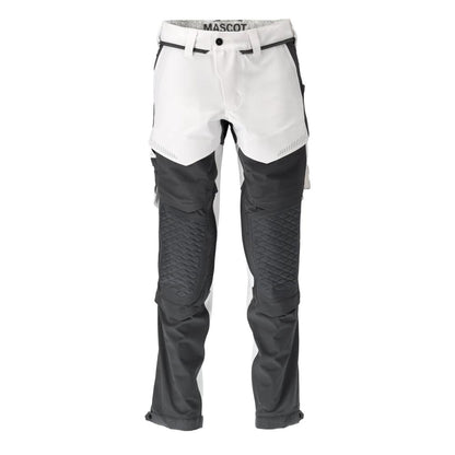 Pantaloni, buzunare pentru genunchi, stretch, pantaloni lejeri, alb/gri antracit