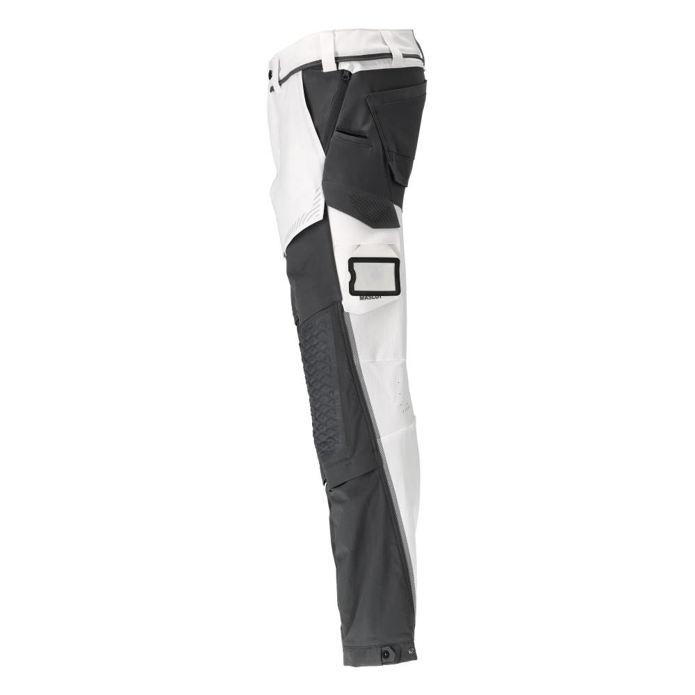 Pantaloni, buzunare pentru genunchi, stretch, pantaloni lejeri, alb/gri antracit