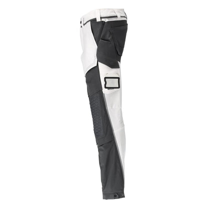 Pantaloni, buzunare pentru genunchi, stretch, pantaloni lejeri, alb/gri antracit