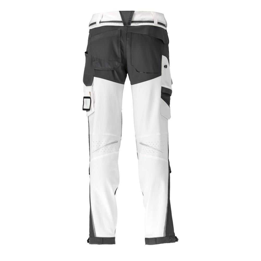 Pantaloni, buzunare pentru genunchi, stretch, pantaloni lejeri, alb/gri antracit
