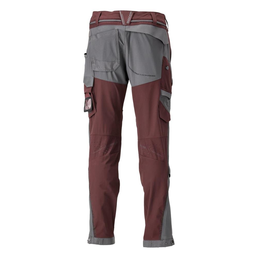 Pantaloni, buzunare pentru genunchi, stretch, pantaloni lejeri, burgundy/gri antracit