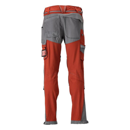 Pantaloni, buzunare pentru genunchi, stretch, pantaloni lejeri, rosu toamna/gri antracit