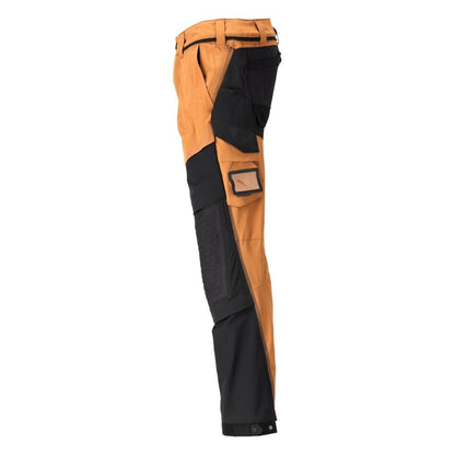 Pantaloni, buzunare pentru genunchi, stretch, pantaloni deschisi, maro nuci/negru