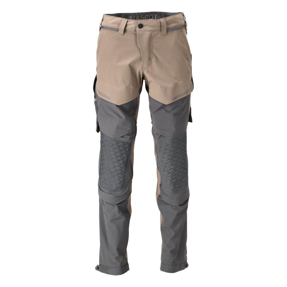 Pantaloni, buzunare pentru genunchi, pantaloni stretch, deschisi la culoare, bej nisip închis/gri antracit