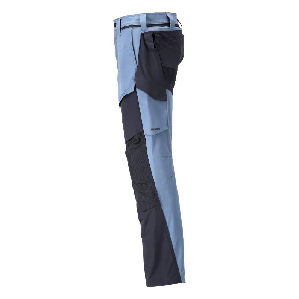 Pantaloni cu buzunare pentru genunchi, pantaloni ULTIMATE STRETCH, albastru piatra/negru-albastru