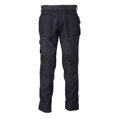 Pantaloni cu buzunare la genunchi, negru-albastru