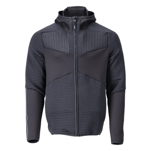 Pulover fleece, glugă, jachetă microfleece cu fermoar, negru-albastru