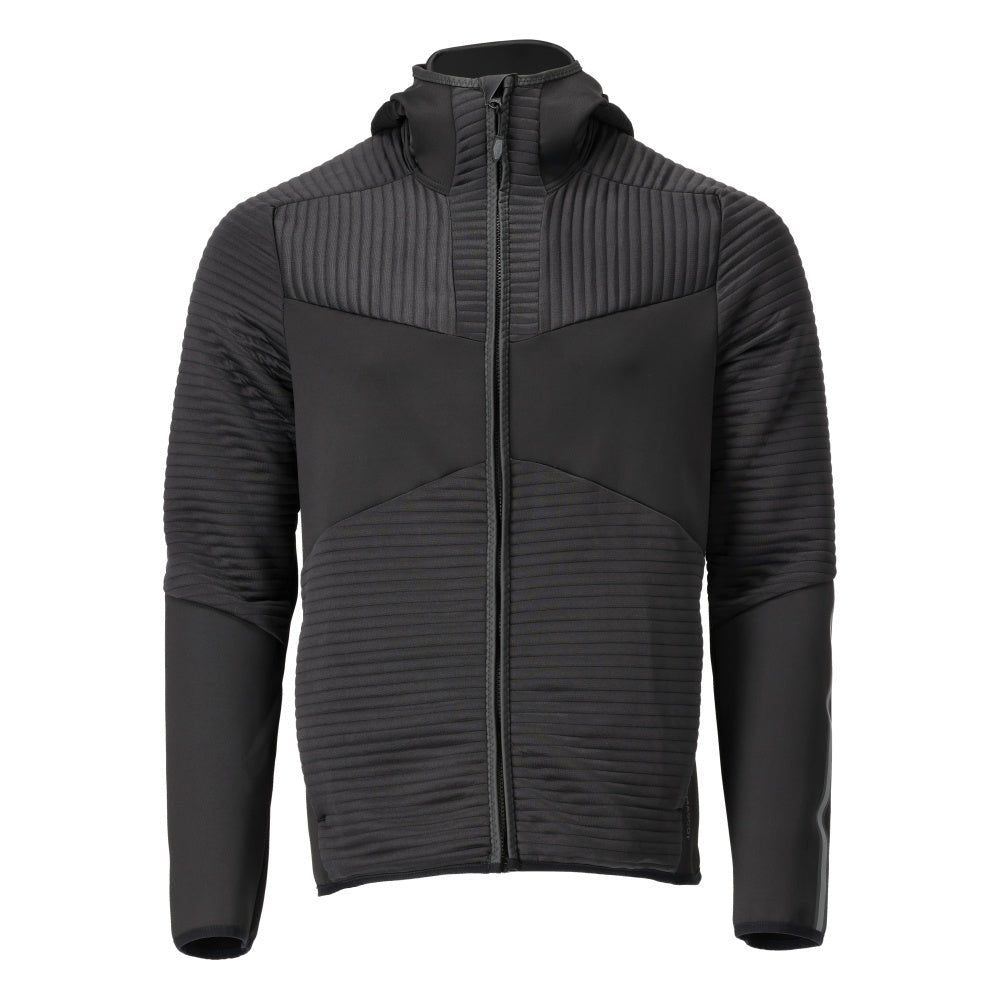 Pulover fleece, glugă, jachetă microfleece cu fermoar, negru