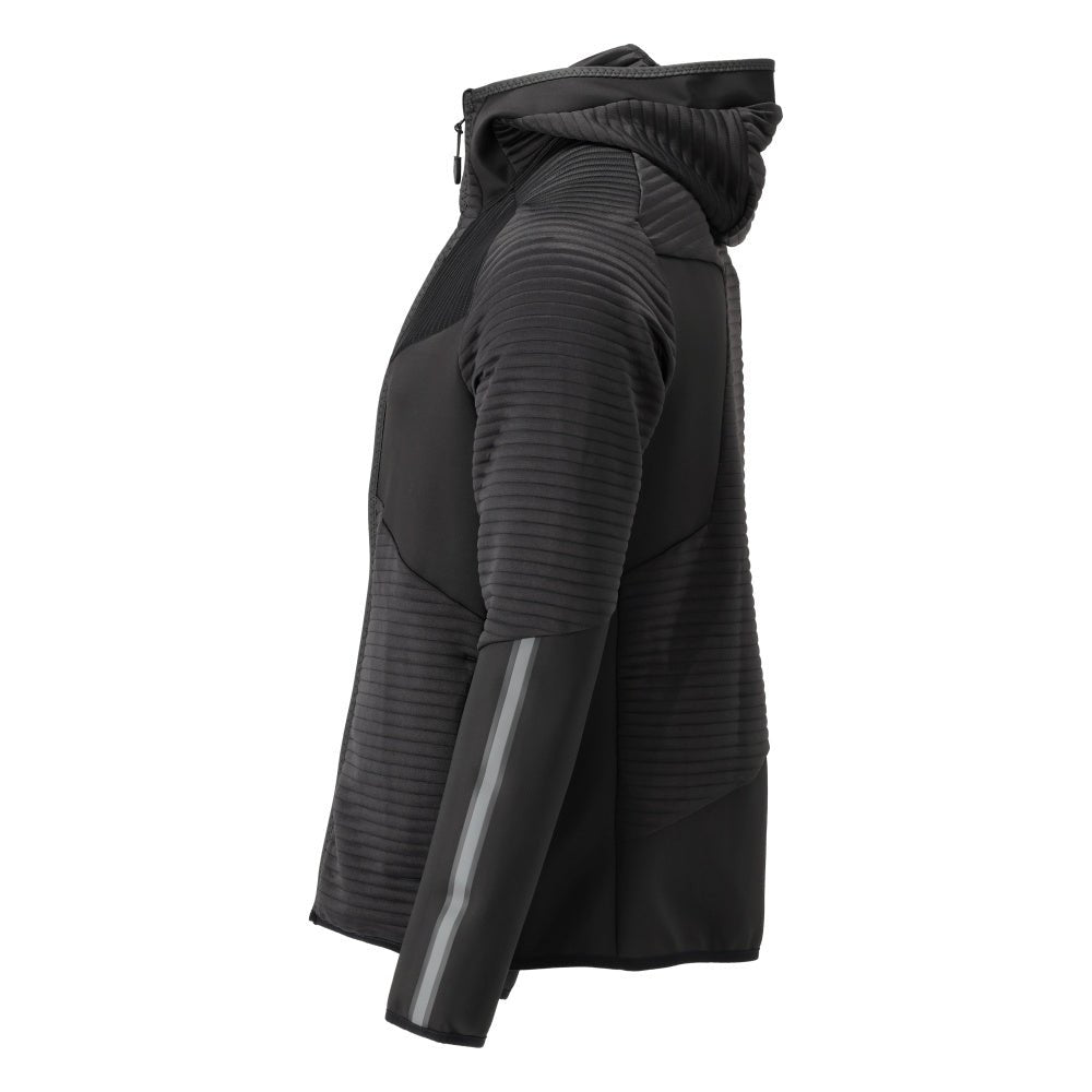 Pulover fleece, glugă, jachetă microfleece cu fermoar, negru