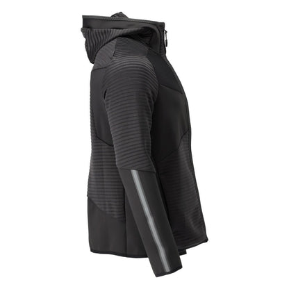 Pulover fleece, glugă, jachetă microfleece cu fermoar, negru