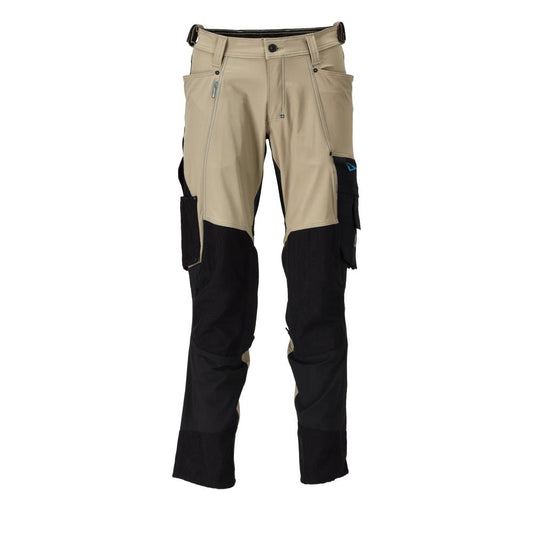 Pantaloni cu buzunare pentru genunchi, stretch, pantaloni lejeri, kaki deschis/negru