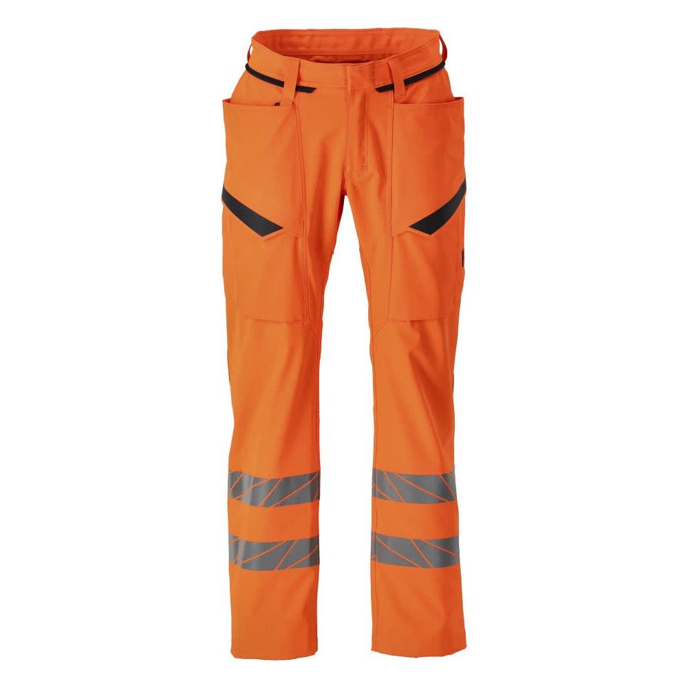 Pantaloni cu buzunare pe coapse, pantaloni stretch, portocaliu hi-vis