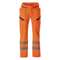 Pantaloni cu buzunare pe coapse, pantaloni stretch, portocaliu hi-vis