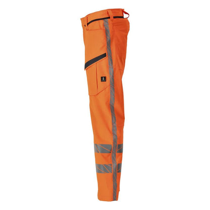 Pantaloni cu buzunare pe coapse, pantaloni stretch, portocaliu hi-vis