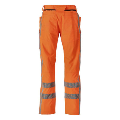 Pantaloni cu buzunare pe coapse, pantaloni stretch, portocaliu hi-vis
