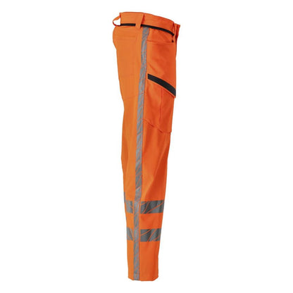 Pantaloni cu buzunare pe coapse, pantaloni stretch, portocaliu hi-vis