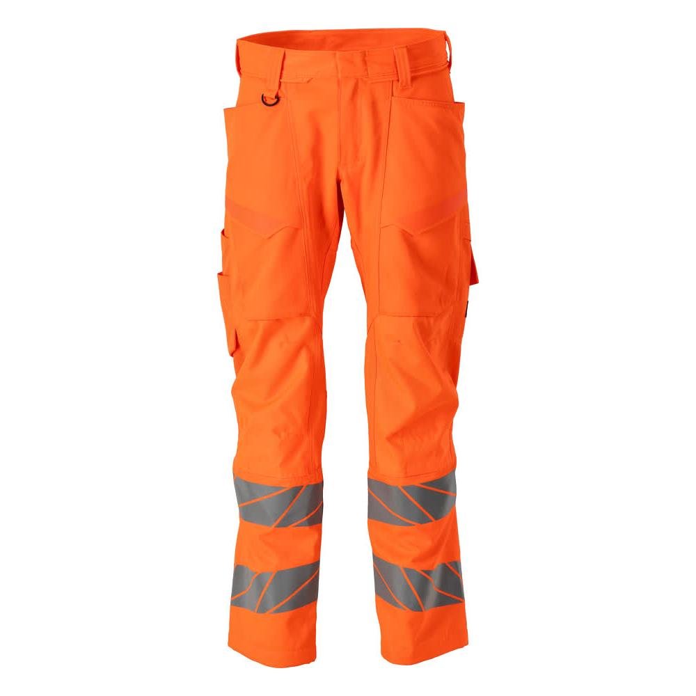 Pantaloni cu buzunare pentru genunchi, pantaloni cu inserții stretch, portocaliu hi-vis