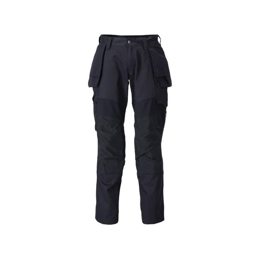 Pantaloni cu buzunare suspendate, pantaloni cu inserții elastice, negru-albastru