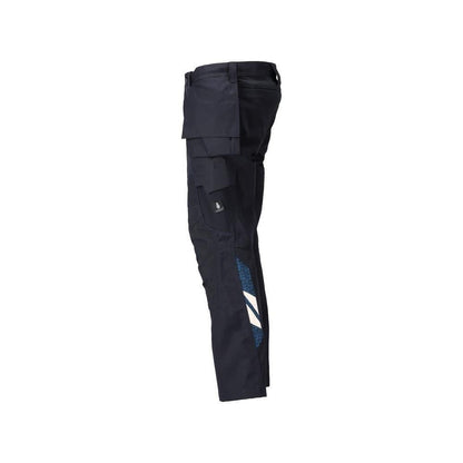 Pantaloni cu buzunare suspendate, pantaloni cu inserții elastice, negru-albastru