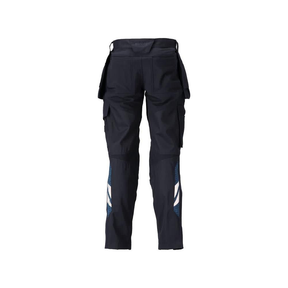 Pantaloni cu buzunare suspendate, pantaloni cu inserții elastice, negru-albastru