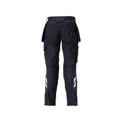 Pantaloni cu buzunare suspendate, pantaloni cu inserții elastice, negru-albastru