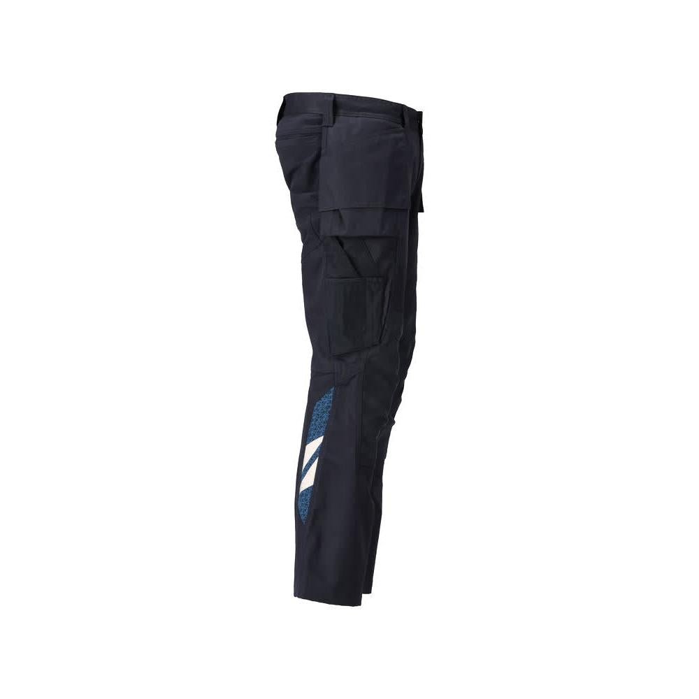Pantaloni cu buzunare suspendate, pantaloni cu inserții elastice, negru-albastru