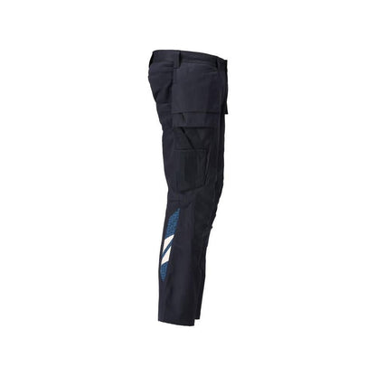 Pantaloni cu buzunare suspendate, pantaloni cu inserții elastice, negru-albastru