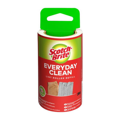 O rolă de schimb Scotch-Brite™ Everyday Clean de la 3M Deutschland GmbH, cu etichetă roșu-verde și imagine cu pulover și furtun, conține 30 de foi per pachet (1 bucată).