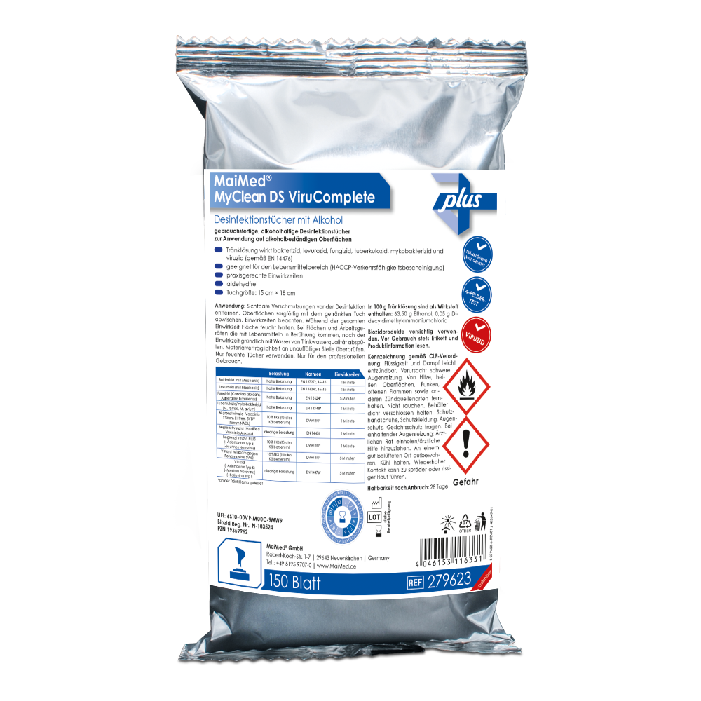 MaiMed MyClean DS ViruComplete Refill 120 buc. Șervețele înmuiate-neutre 15x18cm | Pachet (150 bucăți)