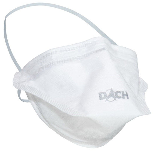 Mască albă de unică folosință ubiQ®³ FFP3 NR D & tip IIR de la DACH Schutzkleidung GmbH & Co. KG, cu bandă pentru cap, concepută pentru o protecție fiabilă la locul de muncă; într-o cutie de carton conținând 18 cutii.