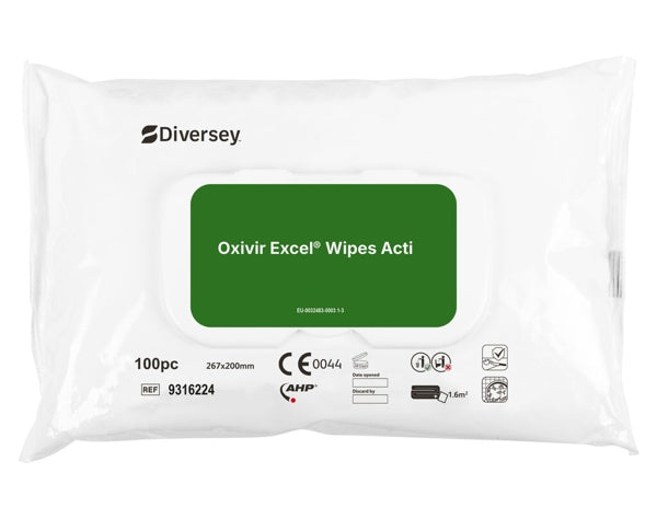 Diversey Oxivir® Excel ștergeți prosoape de dezinfectare cu o gamă largă de efecte | Pachet (100 de prosoape)