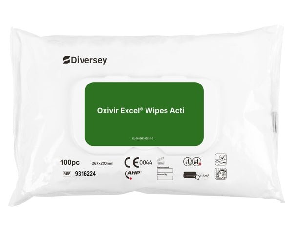 Șervețele dezinfectante Oxivir® Excel Wipe Acti cu un spectru larg de acțiune | Pachet (100 șervețele)
