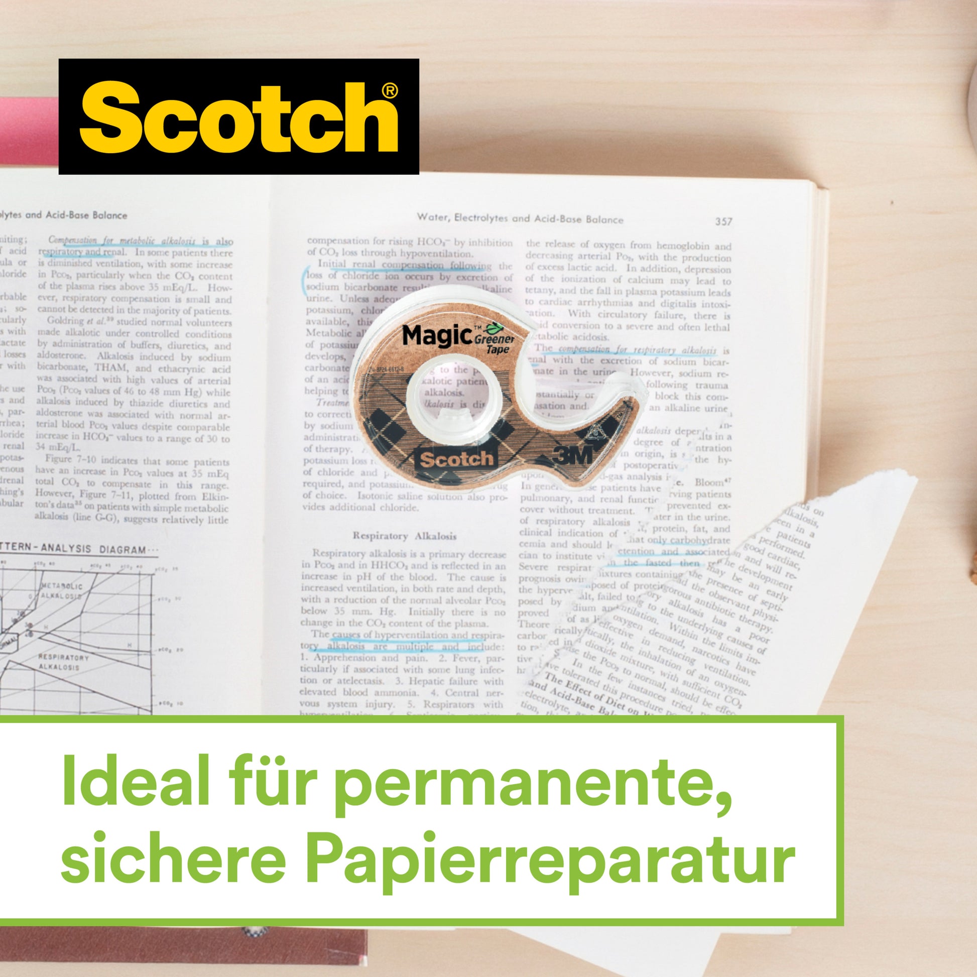 Der Scotch™ Edelstahl-Klebebandabroller in Silber mit Scotch® Magic™ Klebeband (66% pflanzenbasierter Klebstoff, 19 mm x 13,9 m, 2 Rollen) von 3M Deutschland GmbH eignet sich ideal für sichere, permanente Papierreparaturen.