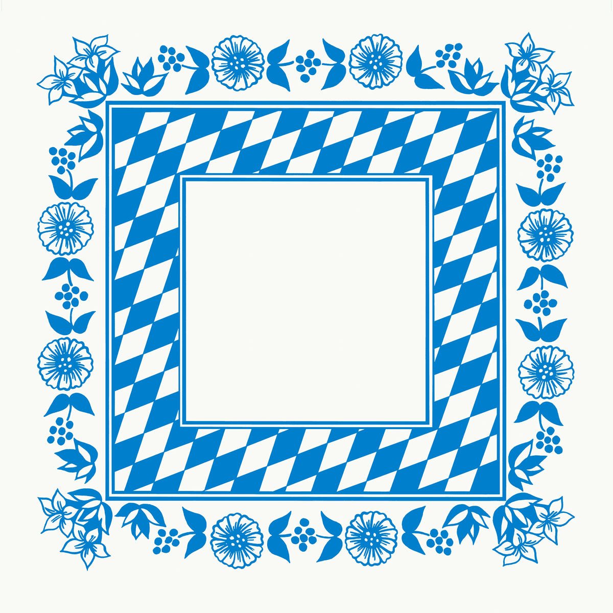 Fața de masă Dunicel 84x84 cm de la Duni GmbH prezintă un model bavarez albastru-alb cu accente de flori albastre pe margine, ideal pentru Oktoberfest, și este livrată într-un pachet de 100 de bucăți. Centrul este gol pentru utilizare festivă versatilă.