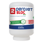 Eine weiße 4 kg Kartusche mit der Aufschrift "Dr. Schnell PEROJET BLOC 2 ECO" der DR.SCHNELL GmbH & Co. KGaA ist ein umweltfreundlicher gewerblicher Geschirrspülmaschinenreiniger; das Etikett ist mit dem deutschen Text "SAFESYSTEM" und grün-roten Designelementen versehen.