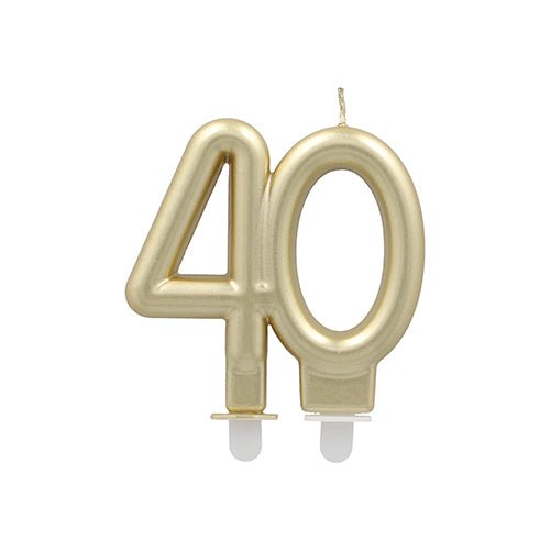 PAPSTAR Lumânări aniversare cu suport 7 cm "auriu" de la PAPSTAR GmbH au lumânări aurii în formă de "40" cu cifre conectate și două suporturi albe pentru torturi - lumânări de aniversare ideale pentru petreceri aniversare.