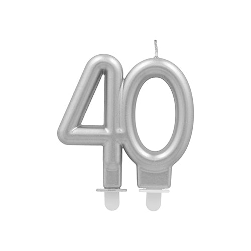 Lumânarea aniversară PAPSTAR cu suport 7 cm "argintiu" de la PAPSTAR GmbH este o lumânare de ziua de naștere argintie în formă de număr 40, cu un suport pentru așezare ușoară pe torturi - ideală pentru ocazii speciale.