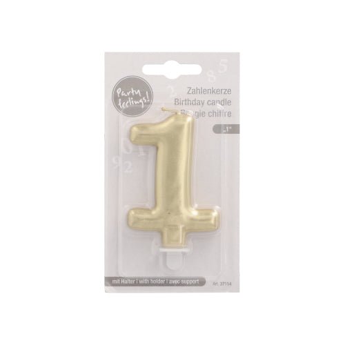 Cifra lumânare PAPSTAR GmbH cu suport 7 cm "aur" este o lumânare aurie cu suport, ideală ca decor de tort pentru petrecerea dumneavoastră și este ambalată în plastic transparent cu spate de carton.
